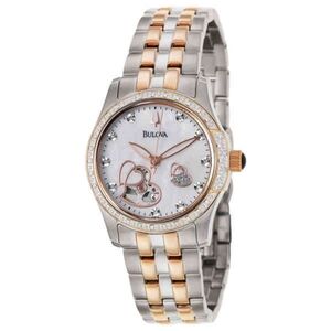 Bulova diamond rose gold silver heart mother of pearl watch